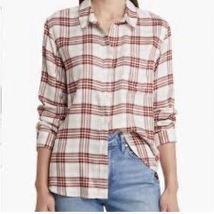 Treasure & Bond Women’s Burgundy Plaid Soft Flannel Button Up Boyfriend Shirt M
